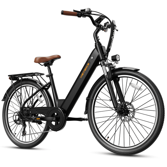 Heybike Electric Bike for Adults, 500W City Cruiser Ebike with 36V 13AH Built-in Battery, 26" Step-thru Electric Commuter Bike for Woman, Front Suspension, 7-Speed Bicycles UL2849