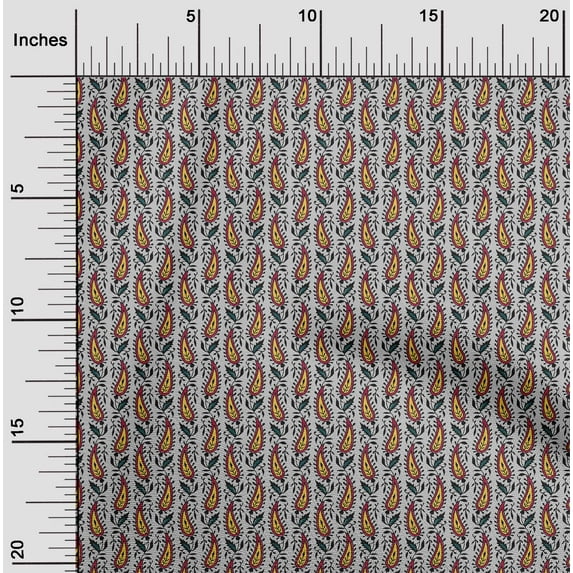 oneOone Silk Tabby Fabric Leaves & Paisley Block Printed Fabric 1 Yard 42 Inch Wide