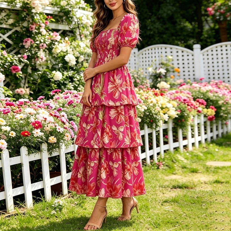 dark pink tiered maxi dress Women's The Garden's Secret Maxi Dress, Pink