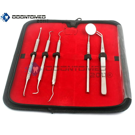 Odontomed2011® Dentist Tool Kit: Handpicked By The Best Dentists Hygienic; Dental & Gum Floss Threaders; Plaque & Tarter Remover Built With High Stainless Steel; Pet Friendly With Leather Carry