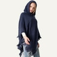 thumbnail image 2 of Special Offer! Beshee Shawl Wraps for Women Fashion Autumn/Winter Knitted Hooded Cape Solid Colour Pullover Cape Warm Scarf Poncho Sweaters for Women Navy, 2 of 3