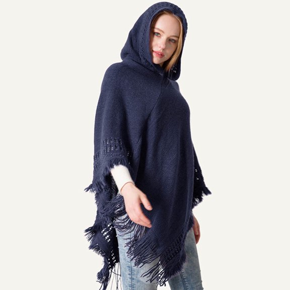 1PC Scarf Blue Acrylic Fashion Autumn/Winter Knitted Hooded Cape Solid Colour Pullover Cape Warm Scarf