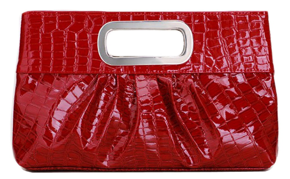 Oversized Patent Glossy Pleated Envelope Clutch Bag Party Evening Wedding Prom 