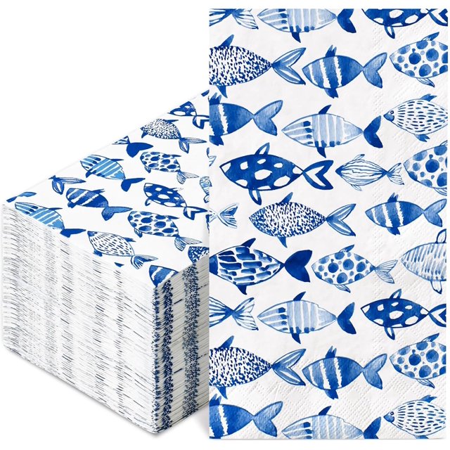 Generic AnyDesign 80Pcs Ocean Fish Guest Napkin Blue Watercolor Fish Disposable Paper Napkin Decorative Dinner Hand Towel Napkin for Summer Home Kitchen Bathroom Party Supplies Table Decor