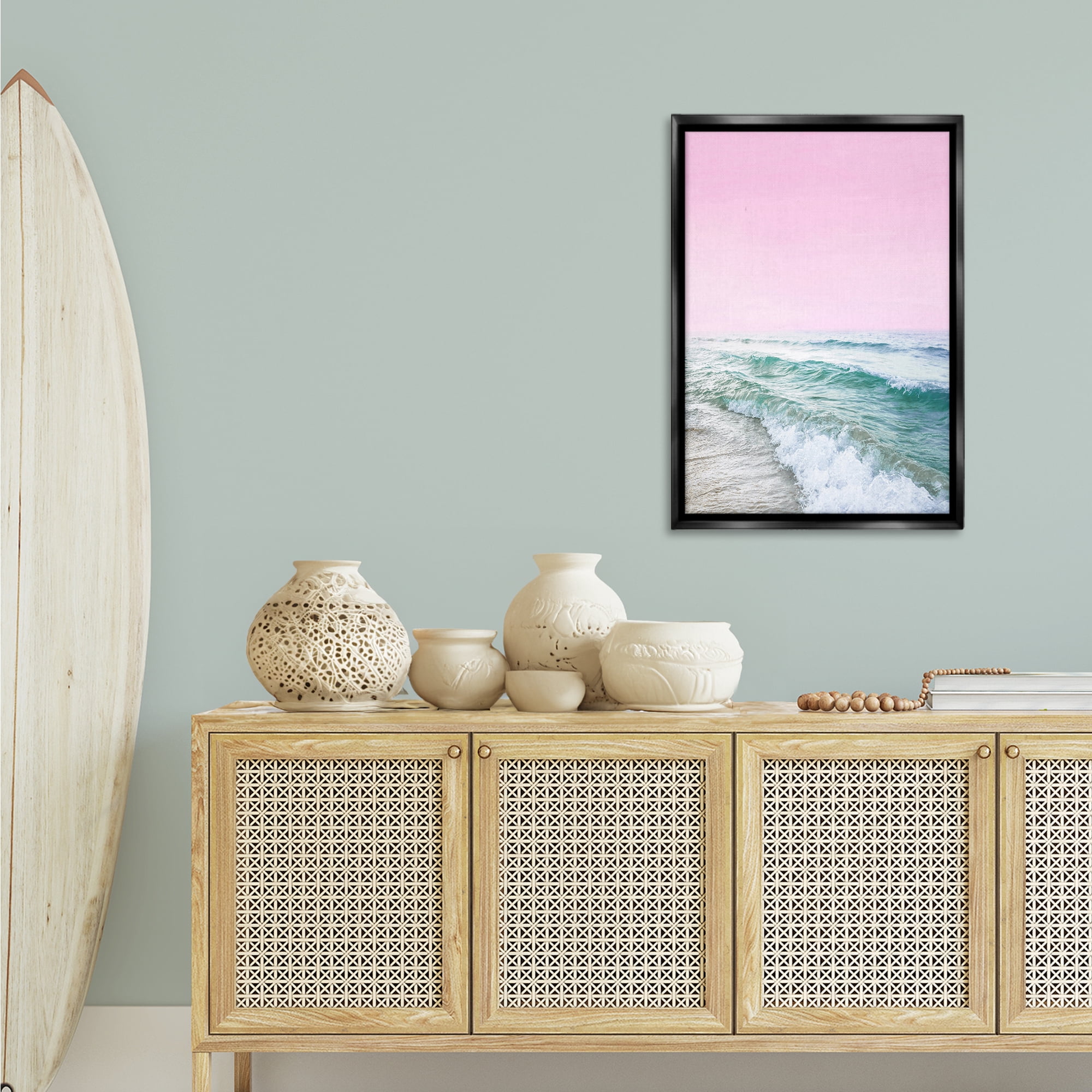 Stupell Industries Pink Winter Sea Coastal Photography Black Floater Framed Canvas Art Print Wall Art, 21 x 31