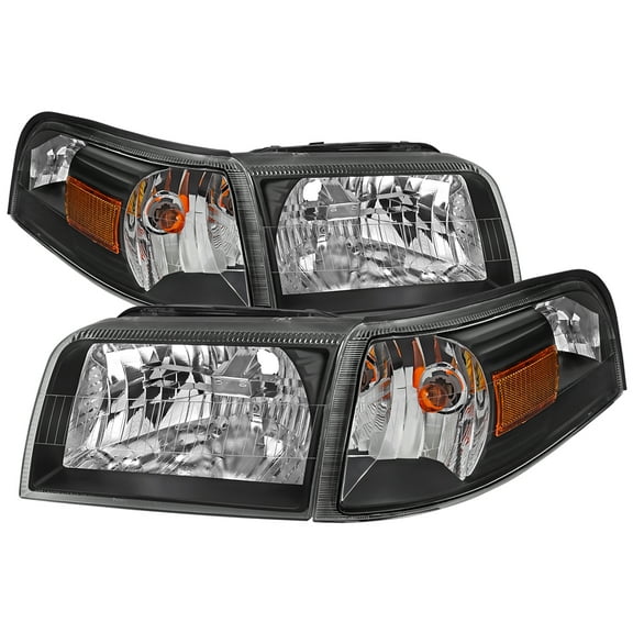 Factory Style Headlights and Corner Lamps (Black Headlights/Clear Lens) Made for and Compatible with 2006-2011 Mercury Grand Marquis