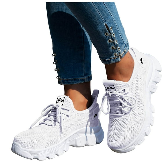 Modstep Women's Road Running Shoes Non Slip Walking Athletic Chunky Sneakers Breathable Lace up Casual Shoe wth Arch Support White size 7