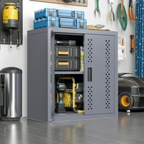 Metal garage cabinet with door, wall-mounted storage cabinet, floating tool cabinet for basements, kitchens, and warehouses (gray, 13.77" H)