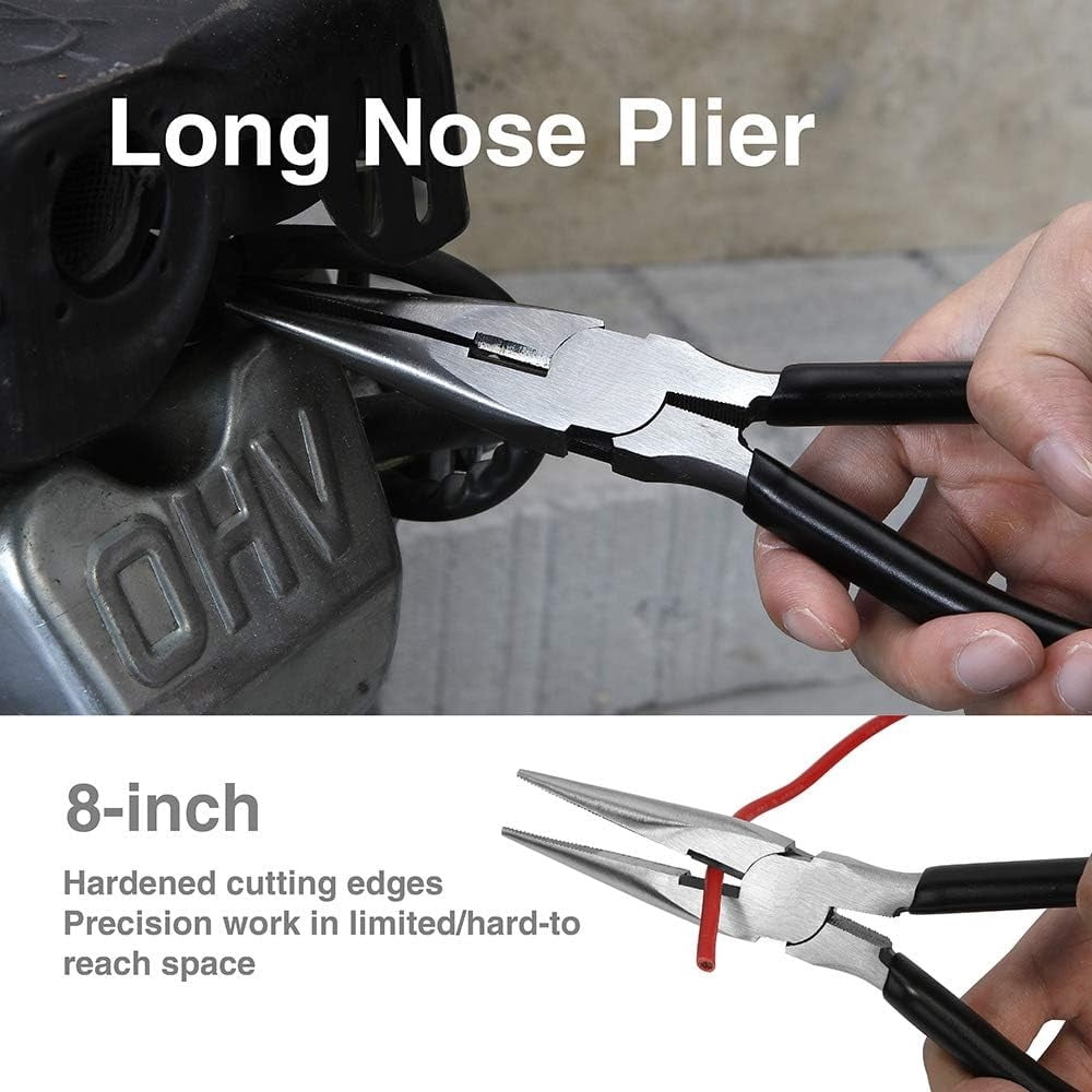 Pliers Set, Hand Tools for Precision, Cutting Wire Cutter with Needle Nose and Diagonal, Quality Tool Set for Home Maintenance, Set of 4, Black and Silver