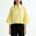 thumbnail image 2 of HomeDM Womens Button Down Shirts 3/4 Ruffled Sleeve Dressy Summer Tops, Solid Color Crop Shirts - Yellow/M, 2 of 8