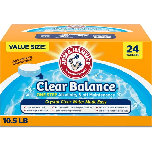 ARM & HAMMER Clear Balance Swimming Pool Alkalinity pH Maintenance Tablets, White, 1 Pack, 24 Count