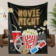 thumbnail image 3 of Comfortable Movie Night Flannel Blanket with HD Digital Print of Popcorn, Soda, and Film Design, Black Background with Neon Light Embellishments, 3 of 9