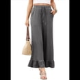thumbnail image 2 of Pantalones Palazzo de Pierna para Mujer, Cintura Alta, Elásticos, con Cordón y Bolsillos, Color Gris, Talla M, 2 of 8