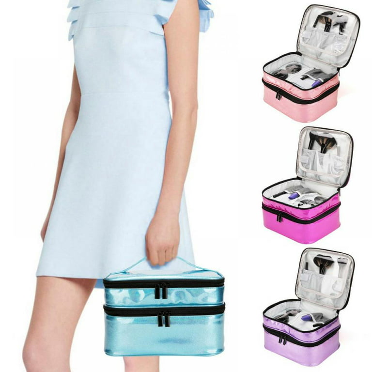 AFUOWER Nail Polish Organizer Bag with Handles - Holds 30 Bottles (15ml -  0.5 fl.oz)，Travel Case Portable Storage Bag for Manicure Set (Pink)