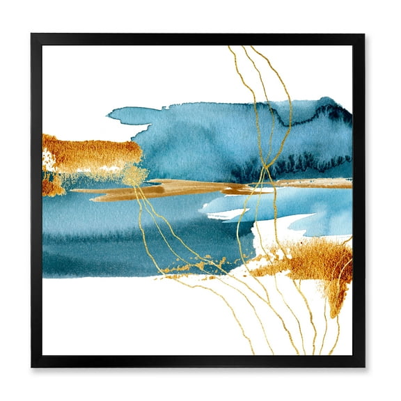Designart 'Golden Laminaria Branch With Blue Underwater Plant' Modern Framed Art Print