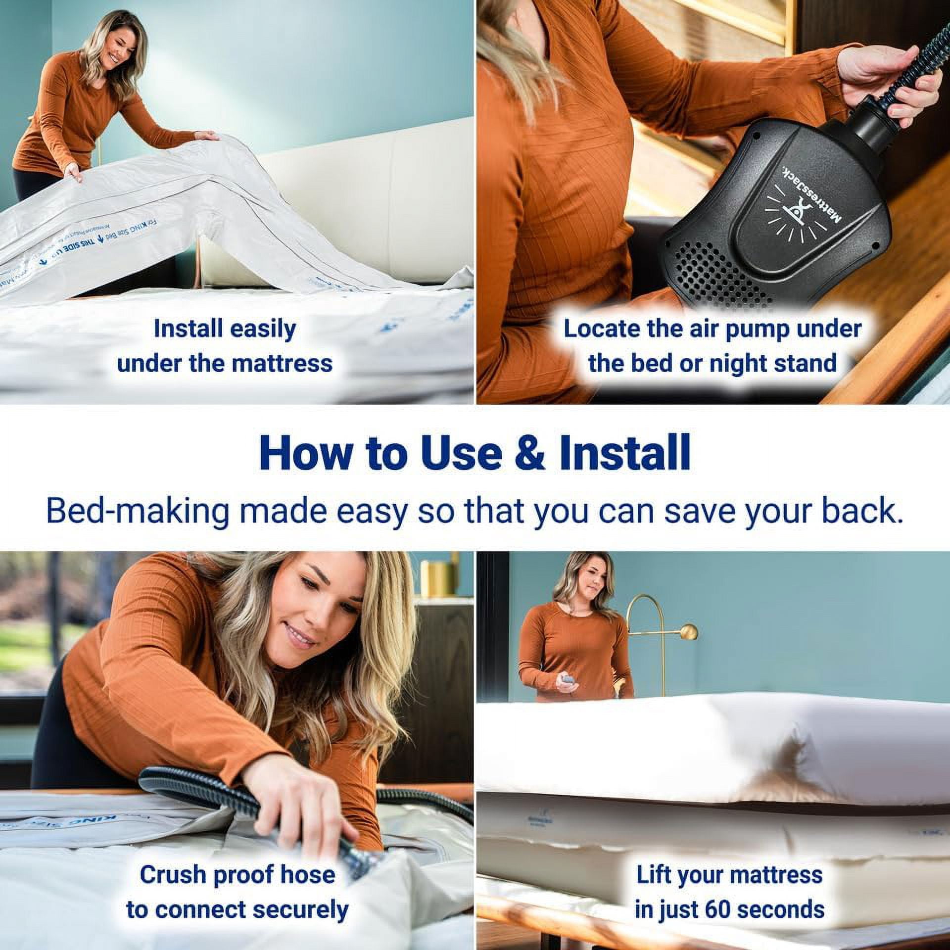 Mattress Jack Mattress Elevator - Easy Use Lifter for Sheet Tucking & Bed Making - Ergonomic Mobility & Daily Living Aid for Elderly, with Inflatable Ring, Air Pump, & Controller for Queen Mattress