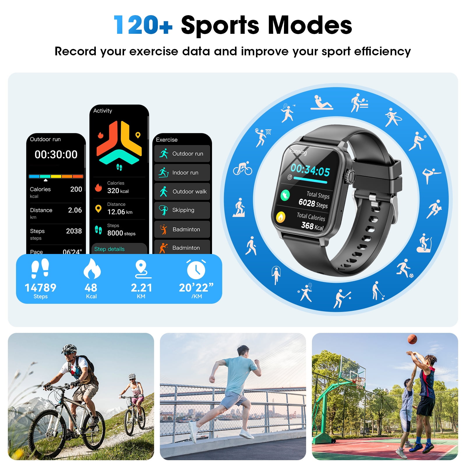 Mingdaln 46mm Extra Large Battery Smartwatch, (Answer Make Calls/Standby Time 60 Days/120+ Sport Mode)fits for Android and iPhone Devices,perfect gift (Black)