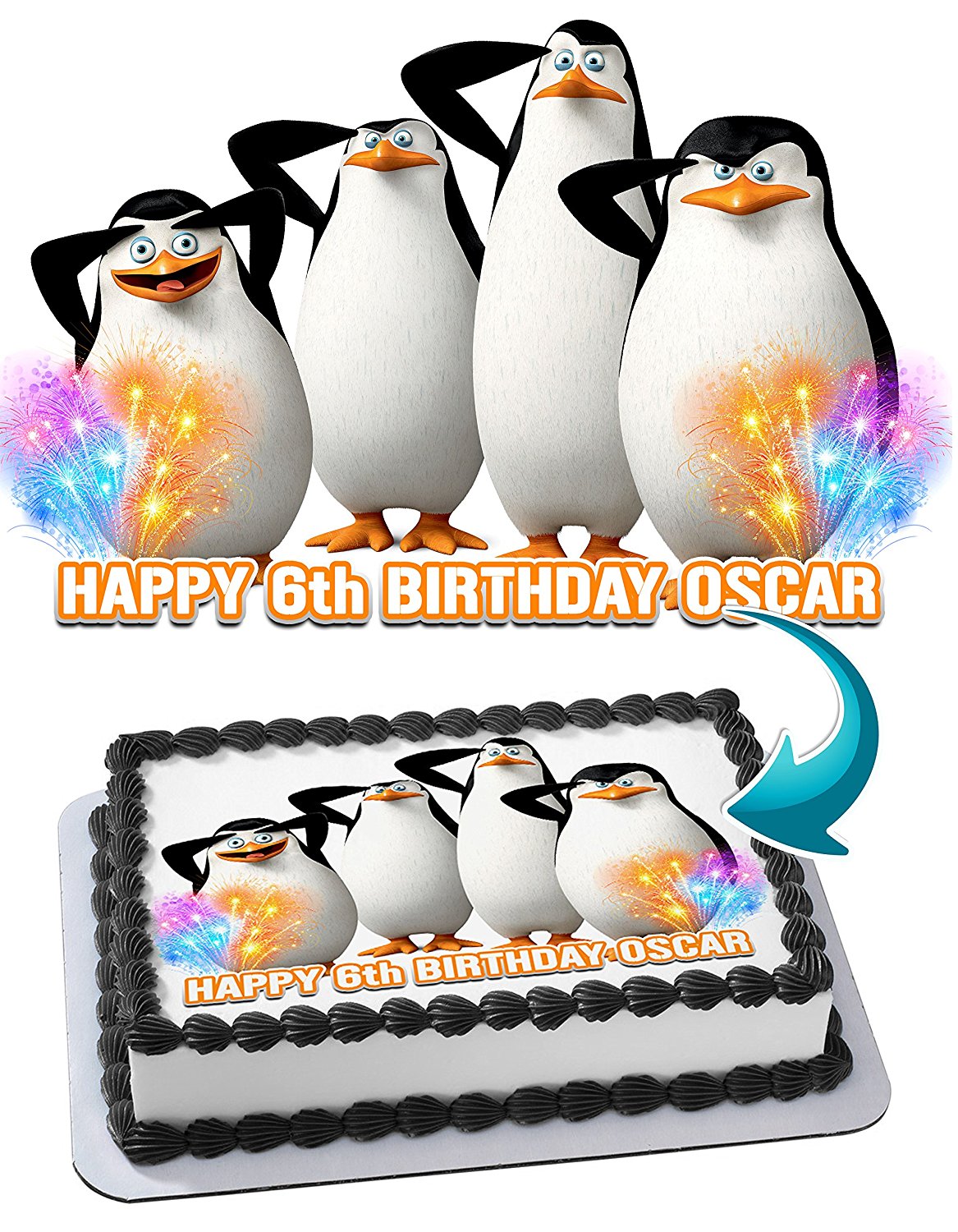 Madagascar Penguins Cake Birthday Cake Personalized Cake Toppers Edible