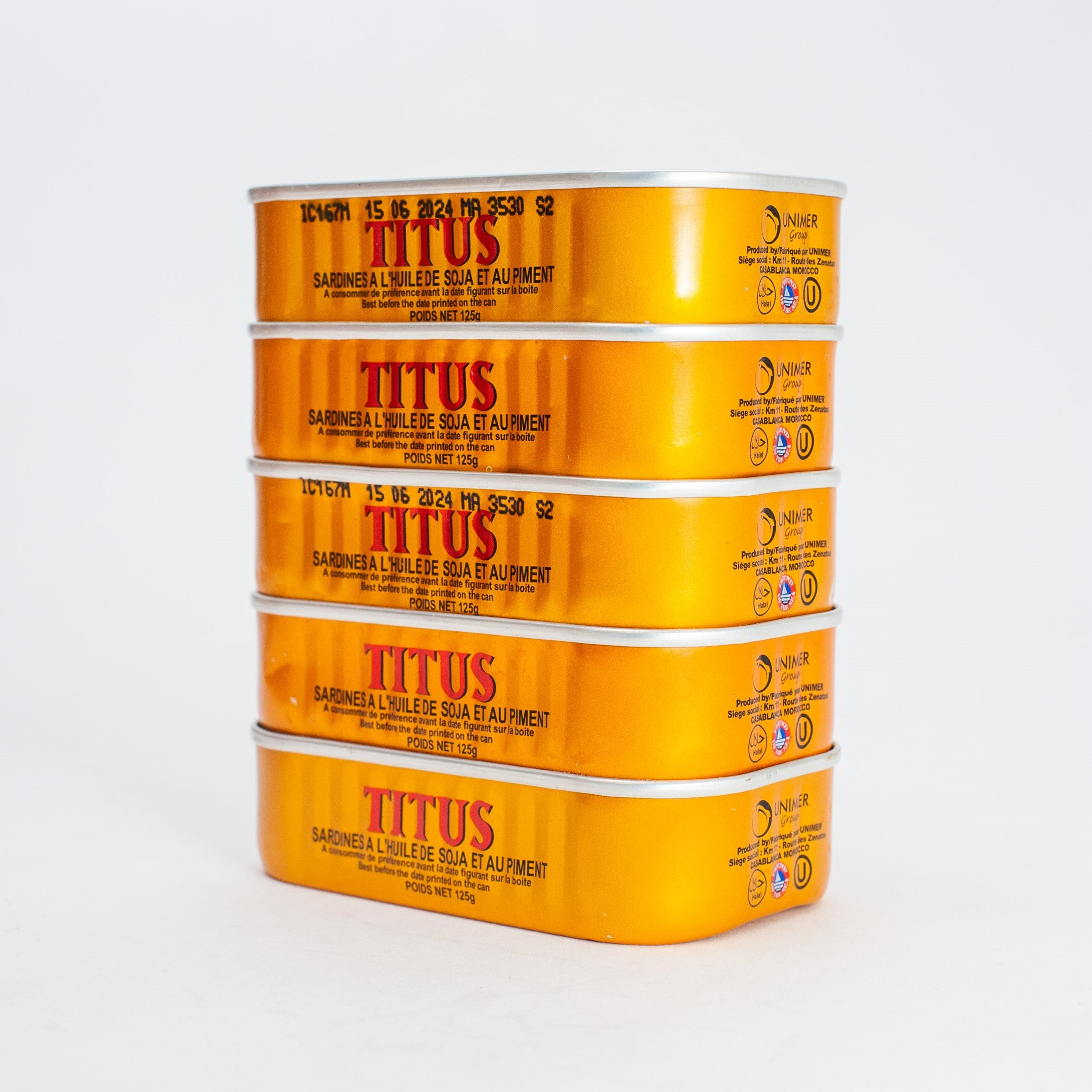 African Delights Titus Sardines in Soybean Oil - Spicy,  625g (Pack of 5)