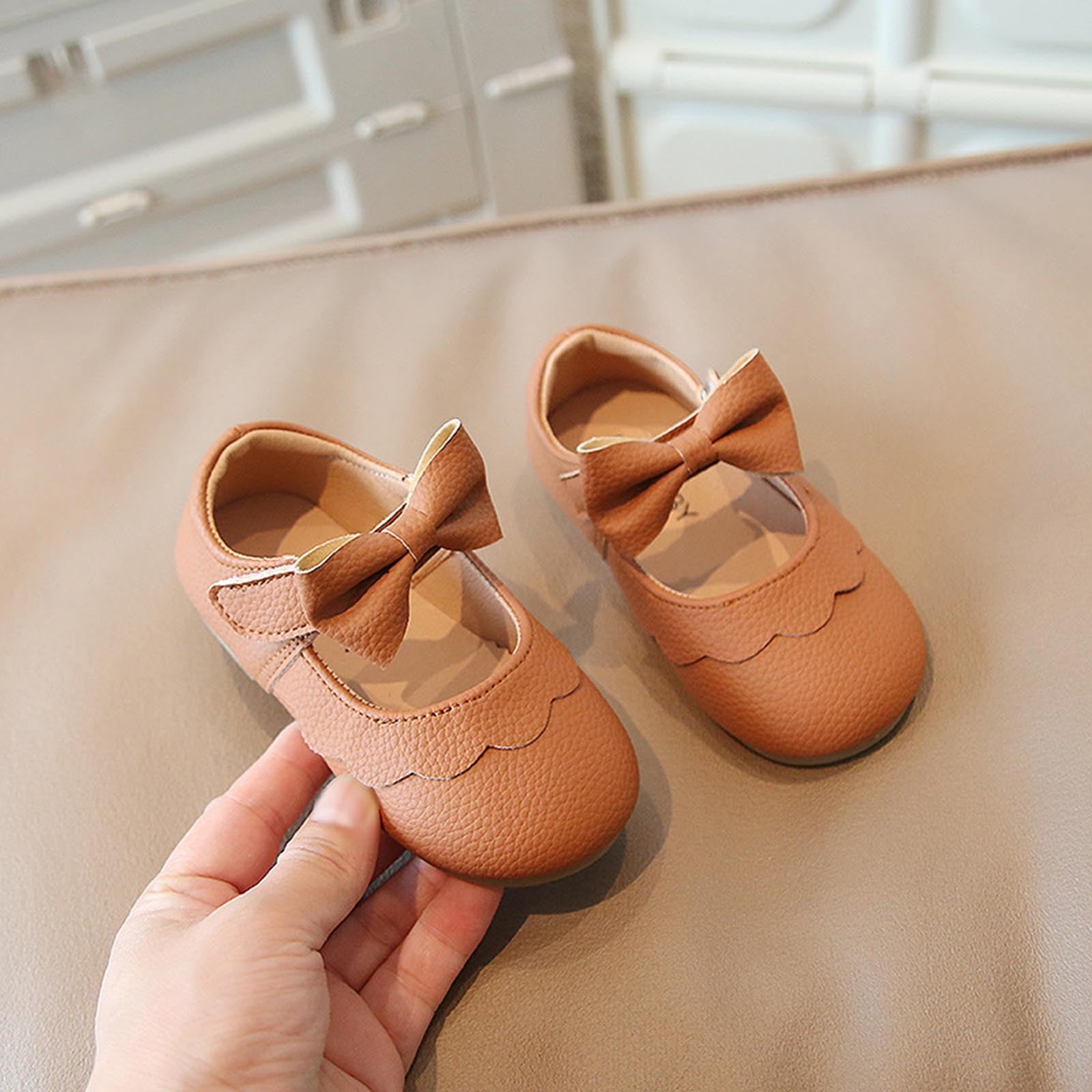 Japceit Baby Shoes Size 4 Soft Sole Baby Shoes Spring New Soft Soled Single Shoes Baby Walking Shoes Bow Princess Small Leather Shoes Baby Shoes Size
