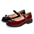 thumbnail image 2 of YDN Women Cozy Round Toe Buckle Strap Mary Jane Flats Bows Pearl Block Low Heel Pumps Daily Wear Outfit Shoes Size 6 Burgundy Red, 2 of 4