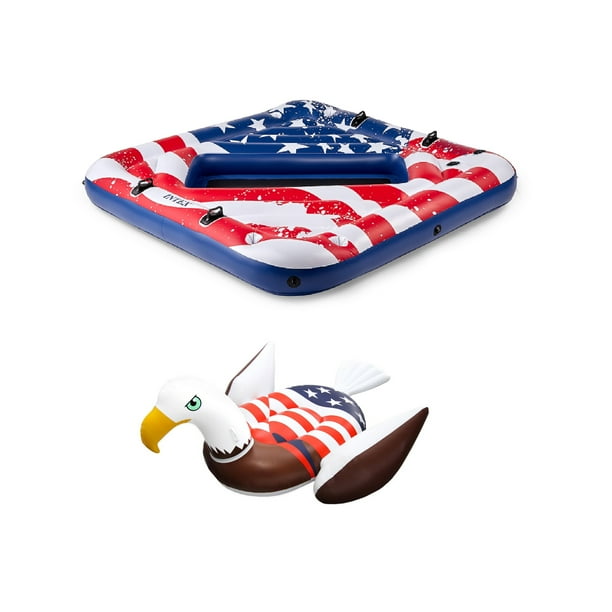 Intex Inflatable American Flag 2 Person Island & Swimline Bald Eagle Ride-On - Walmart.com