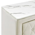 thumbnail image 3 of Luxury Ivory Fabric Upholstered Nightstand with Faux Marble Top &amp; 2 Drawers - Modern Bedroom Furniture - 26.4" W, Button Tufted Glam, 3 of 6