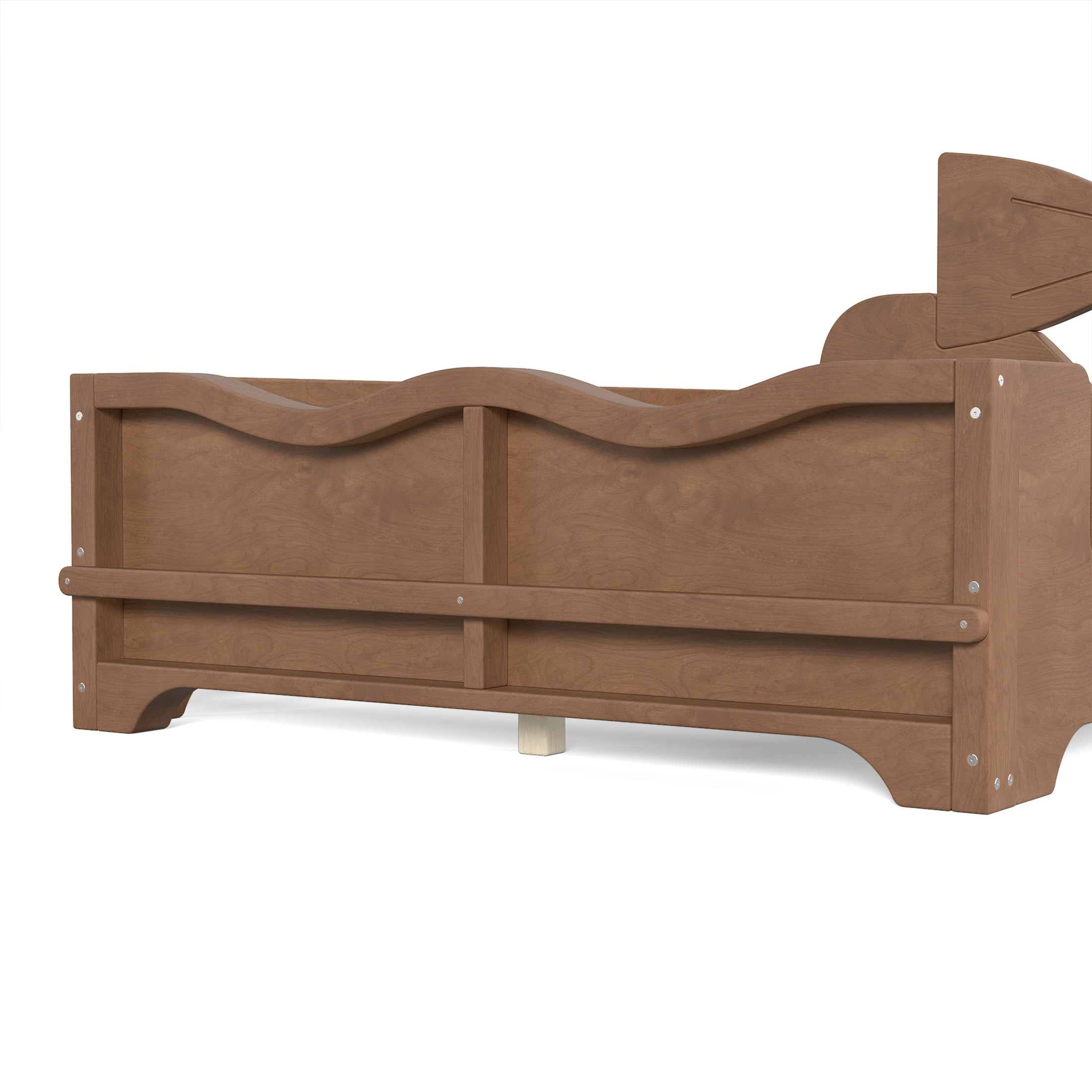 GDF Studio Twin Size Kids Platform Bed with Bowknot Headboard, Guardrails & Bookshelf, Brown