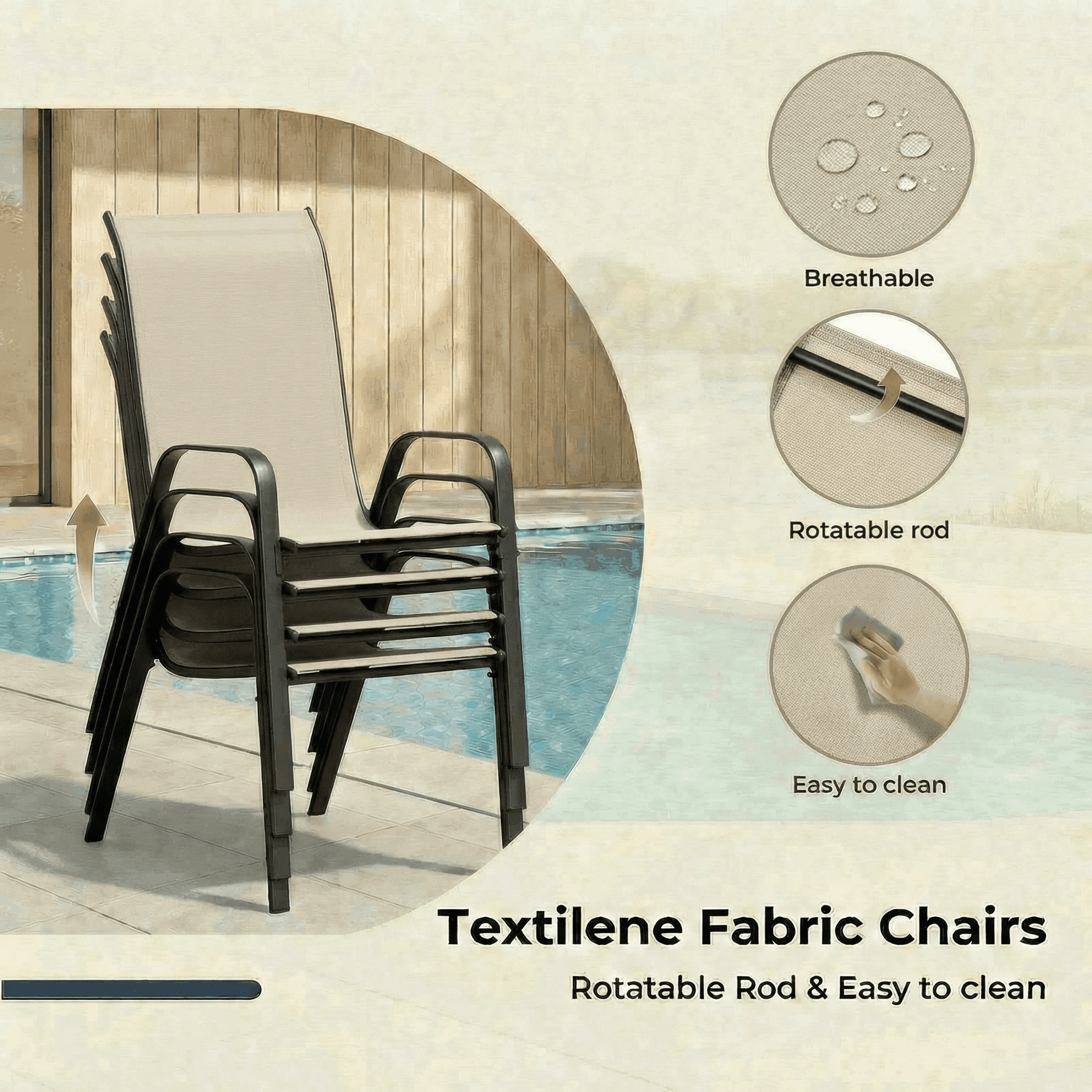 Pirecart Patio Dining Table and Chairs Set, Outdoor Dining Table with 4 Stackable Textilene Chairs for Patio, Lawn, Garden (Umbrella Not Included)