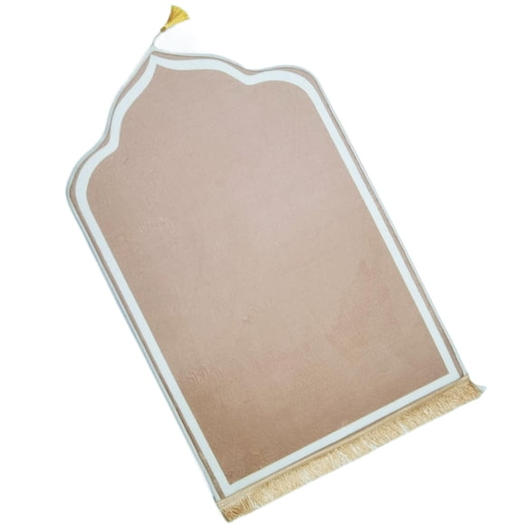 Elegant Prayer Mat Folding Area Rug Flannel Washable with Tassel Praying Rug for Beige