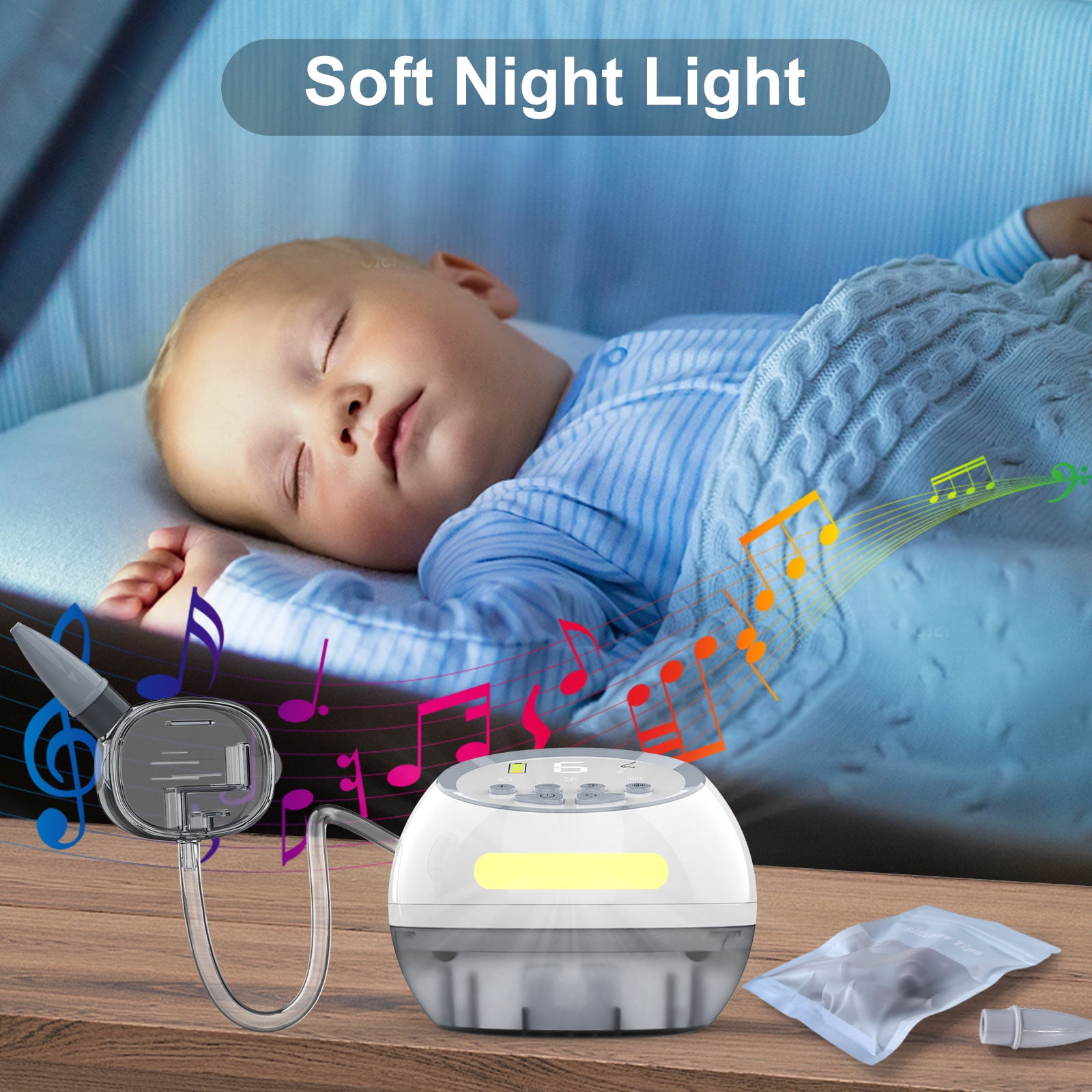 Baby Nasal Aspirator, Rechargeable Nose Sucker with 6 Level Suction and 4 Silicone Tips for Infants Kids, Gray
