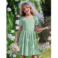 thumbnail image 2 of Vestido Arshiner para niñas, verano, manga abullonada, cuello cuadrado, tallas 10-12, 2 of 6