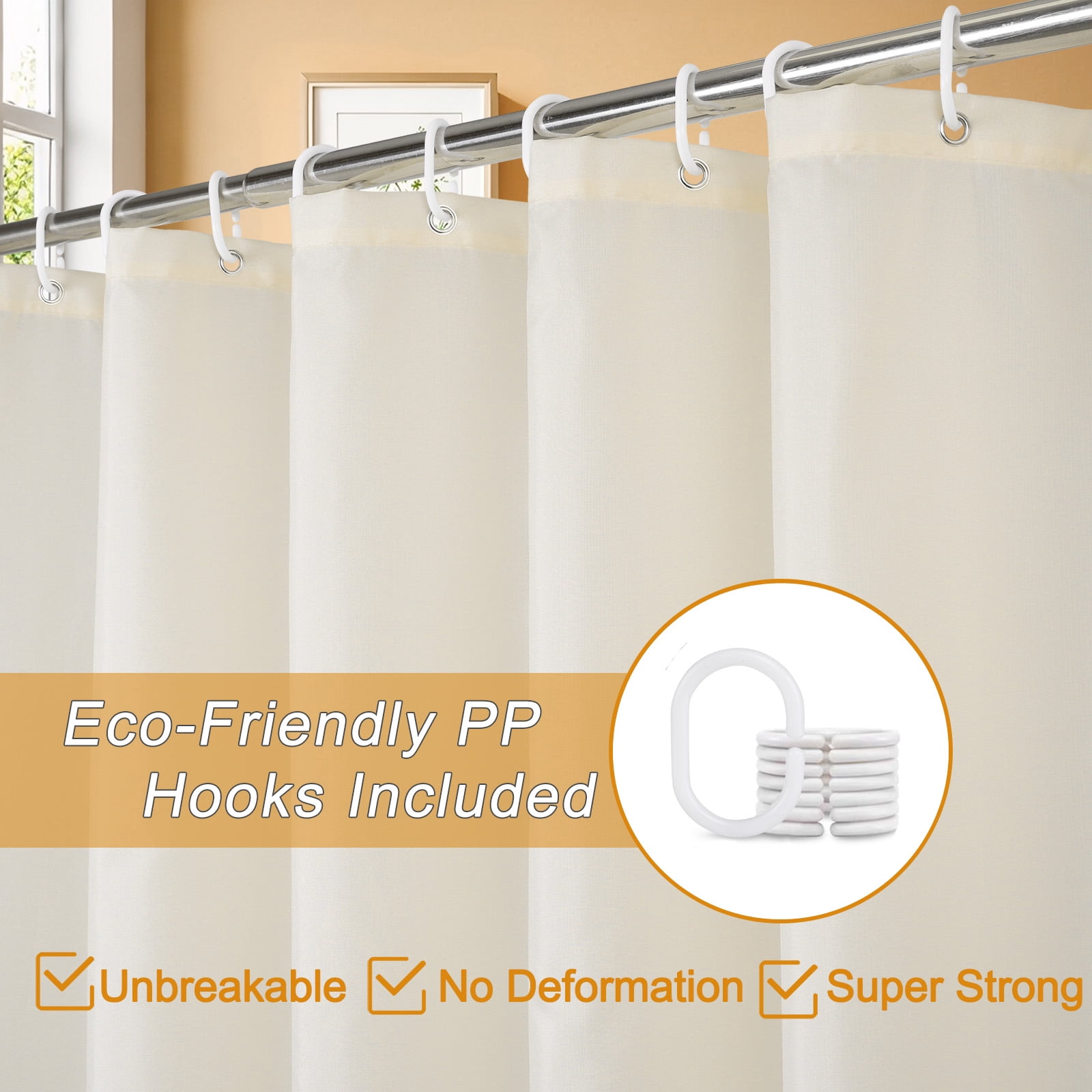 Inosoo Fabric Shower Curtain Liner, 72"W x 84"H Waterproof Shower Liner with Hooks, Extra Long Cloth Shower Curtain, Mildew Resistant & Machine Washable, Beige
