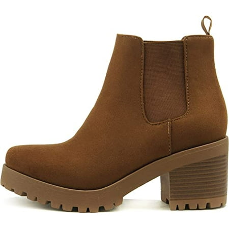 

Soda Jaber Ankle Boot W/Lug Sole Elastic Gore and Chunky Heel