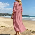 thumbnail image 6 of Bysome Women Dresses Solid Color 3/4 Sleeve V-Neck Flowy Dress Summer Fashion Women Dress Size 3XL Red, 6 of 8