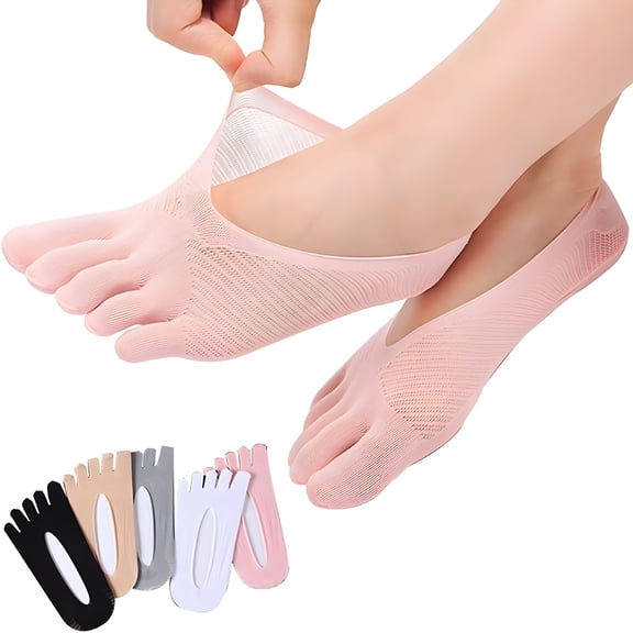 TELOLY 5 Pairs Women Toe Socks Five Finger Socks Soft and Breathable Low Cut Ankle Socks Silk Stockings for Girls Women, Mix