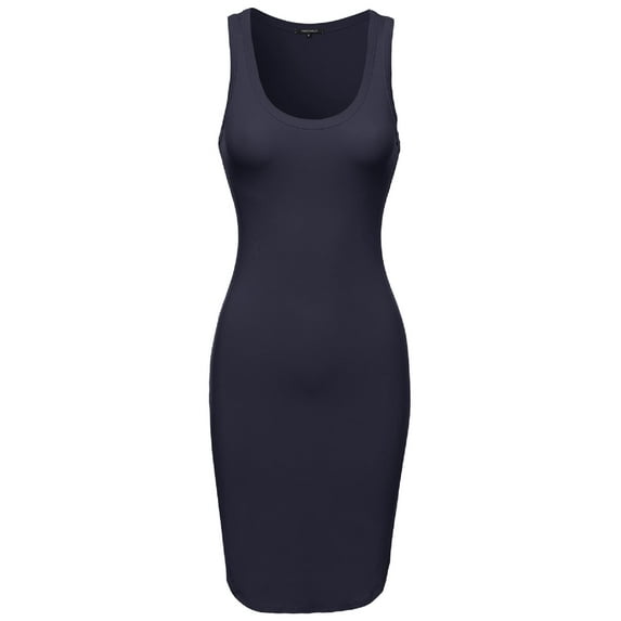 FashionOutfit Women's Basic Solid Sleeveless Tight Fit Side Cut Tank Top Mini Dress