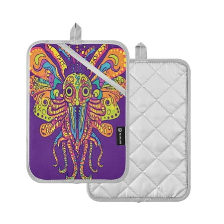 

2 Pcs Pot Holders Sets Oven Mitts Square potholders Oven Hot Pads Heat Resistant for Kitchen Cooking Baking 7 x9.8 Colorful Cartoon Alien Creature