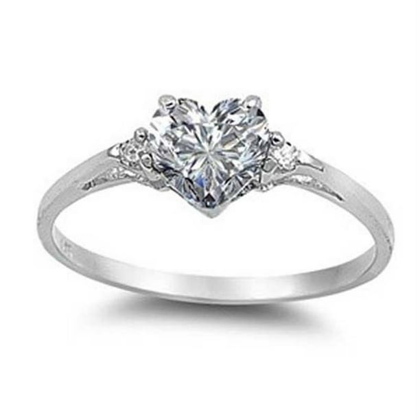 Anillo de Compromiso de Plata en Forma de Corazón con Promesa Anillo de Novia