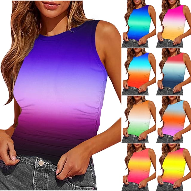 Ashirexll Tank Tops for Women Summer Sleeveless Round Neck Slim Side Ruched Basic Tee Shirts.