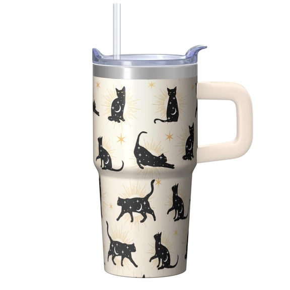20oz Funny Cat Tumbler with Handle Adorable Birthday Christmas Gift for Cat Fans Women Insulated Travel Mug Cup Holder Friendly Durable Wide Mouth for Ice Daily Hydration