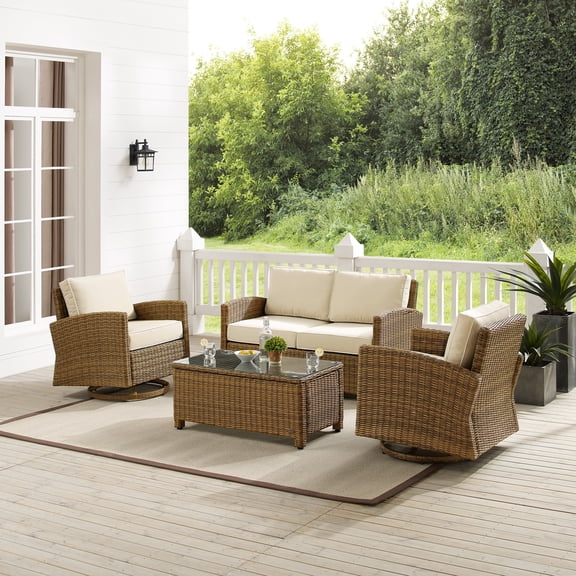 Bradenton 4Pc Swivel Rocker Conversation Set Sand/Weathered Brown - Coffee Table, Loveseat, & 2 Swivel Rockers