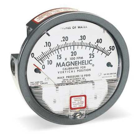 Dwyer Magnehelic Pressure Gauge,0 to 0.5 In H2O DWYER INSTRUMENTS 2000-0AV