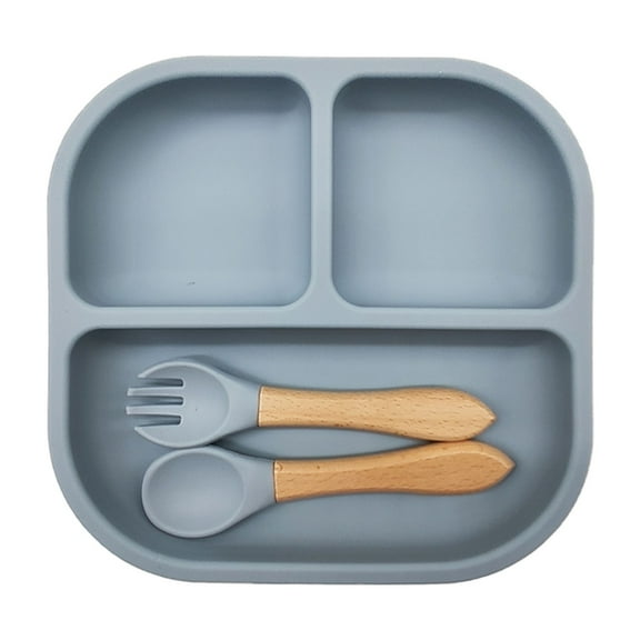 Baby Feeding Set, 1 Pack Silicone Divided Suction Plates for Baby, 1 Pack Spoons and Forks Set, BPA Free, Baby Led Weaning Supplies for Toddler Utensils