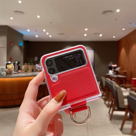 Case Compatible with Samsung Galaxy Z Flip 4 with Ring Holder Shookproof Anti-Slip Case for Women-Red