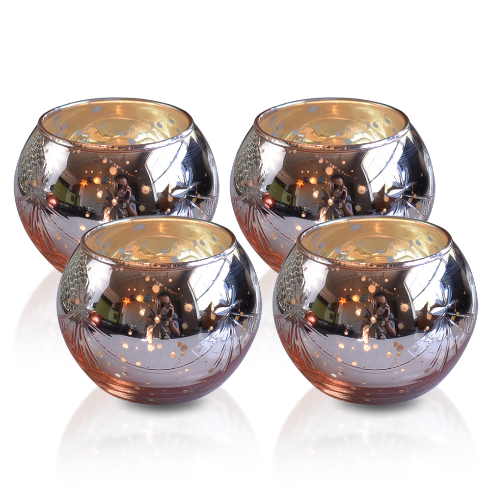 Luna Bazaar Mary Mercury Glass Globe Candle Holder (4 pcs , Rose Gold