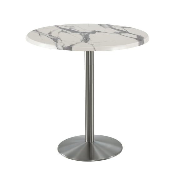 Indoor/Outdoor 42" Tall OD214 Stainless Steel Table Base with 22" Diameter Foot and 36" Diameter Indoor/Outdoor White Marble Top by the Holland Bar Stool Co.