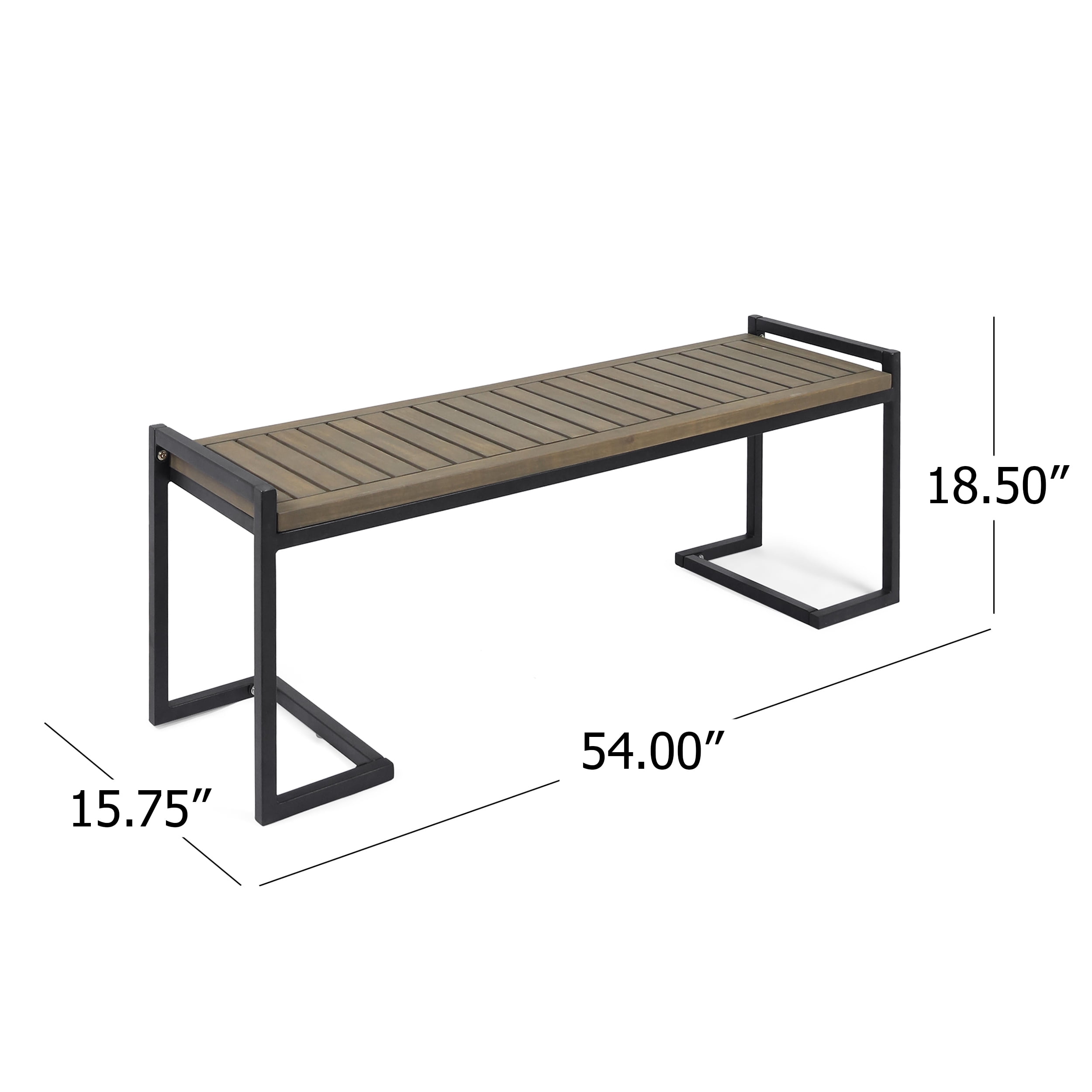 Outdoor Industrial Style Leisure Bench, Wood and Metal Combined Rest Seat for Patio Garden, Gray and Black