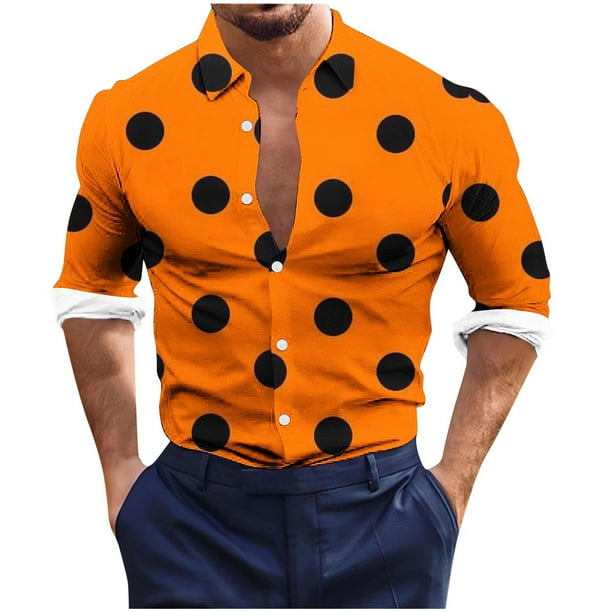 Blusa y camisa de manga larga con cuello vuelto para hombre, informal, a la moda, con botones, estampado, de poliéster