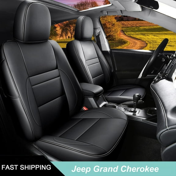 IKABEVEM Custom Seat Covers for Jeep Grand Cherokee 2011 2012 2013 2014 2015 2016 2017 2018 2019 2020 2021 2022 Leather Car Seats Cover Full Set（Black）